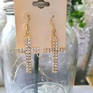 Hooked Back Studded Cross Earrings